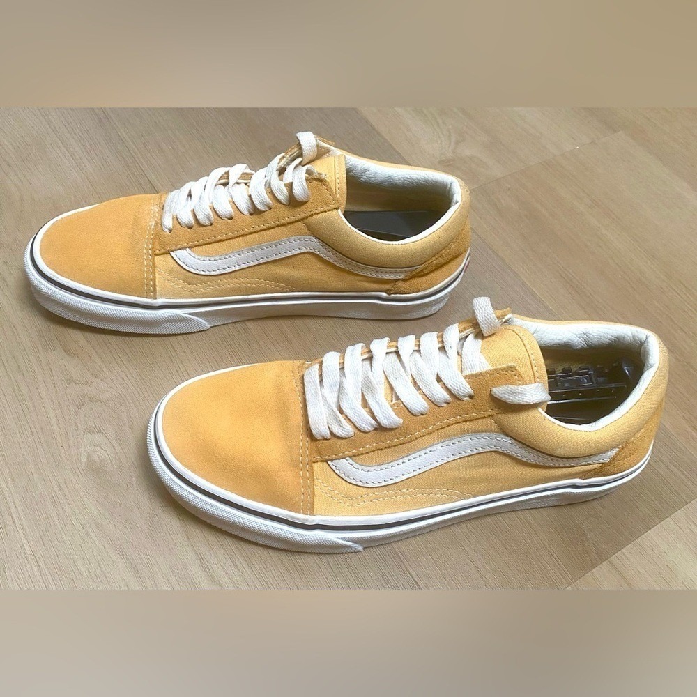 VANS Old Skool Flax Suede Skater Shoes Canvas Lace Gold Yellow Women 8 Men 6.5